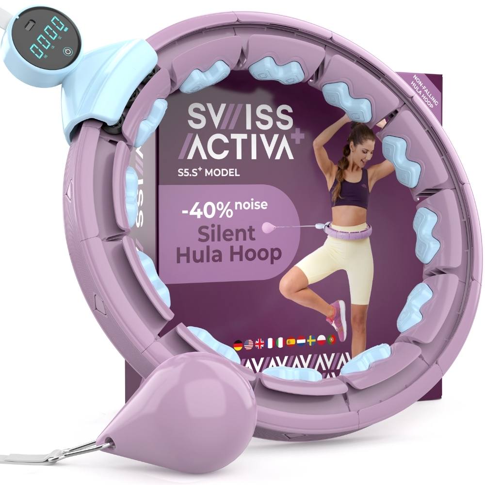 Swiss Activa+ Infinity Hoop Hula Hoop inteligente con contador digital y pelota de goma ponderada | S5 Morado-Rosa