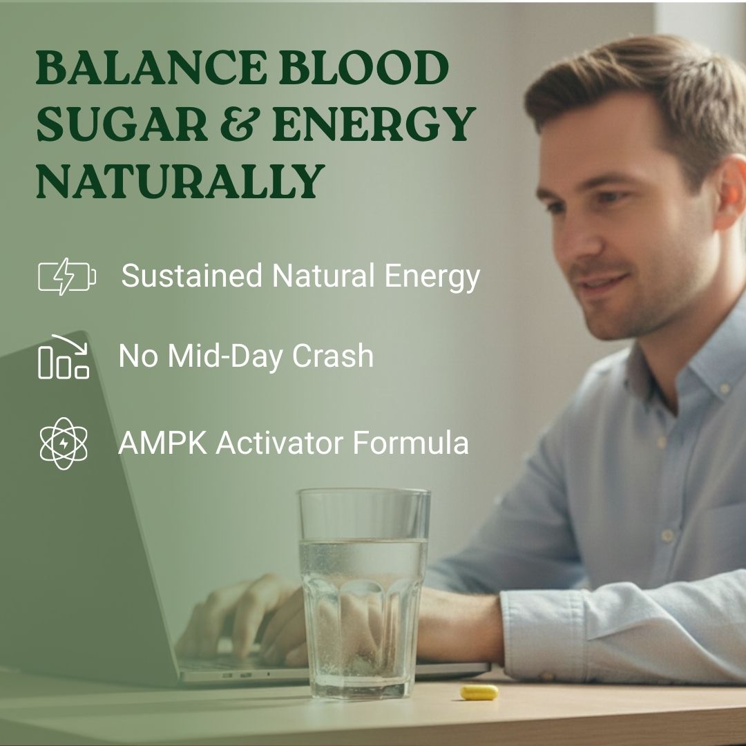 Supports Balanced Blood Glucose Throughout the Day
Steady Energy • No Mid-Day Crash
Maintains Metabolic Balance
Healthy Blood Sugar Control Supplement